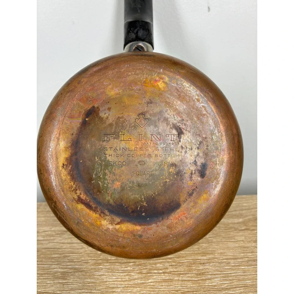 Vintage EKCO Flint 1 Quart Stainless Steel Copper Bottom Saucepan Pot USA 265